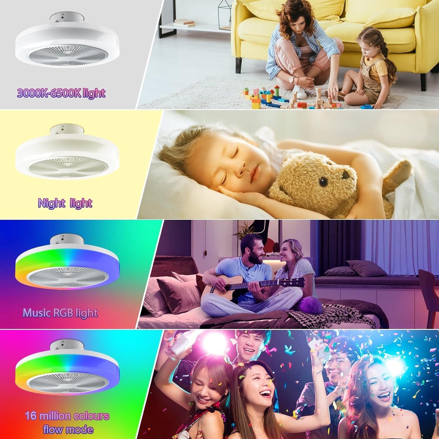 50CM LED Ceiling Light with Fan,Rgb Super Bright Lights，Bluetooth Music Speaker,Remote Control and App,Adjustable Wind Speed and Light,3000K-6500K,Modern Ceiling Light for Bedroom,Living Room