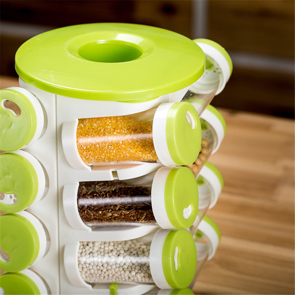 Rotating Spice Jar Set with 16 Multi-Hole Holders