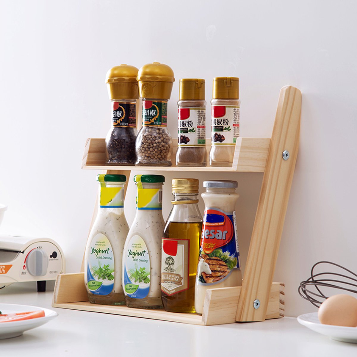 Pine Multi-Layer Simple Spice Rack for Kitchen Storage