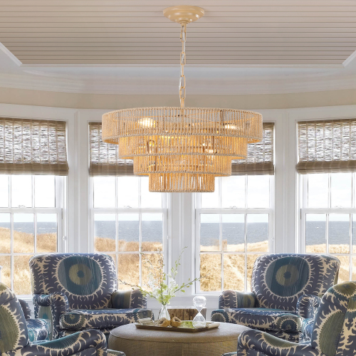 Bohemian Woven Rattan Chandelier - Four-Tier Natural Rattan Pendant Light