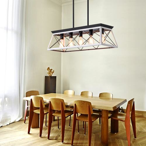 Farmhouse 5-Light Chandelier - White and Black Iron and Wood