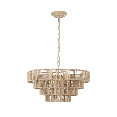 Bohemian Woven Rattan Chandelier - Four-Tier Natural Rattan Pendant Light