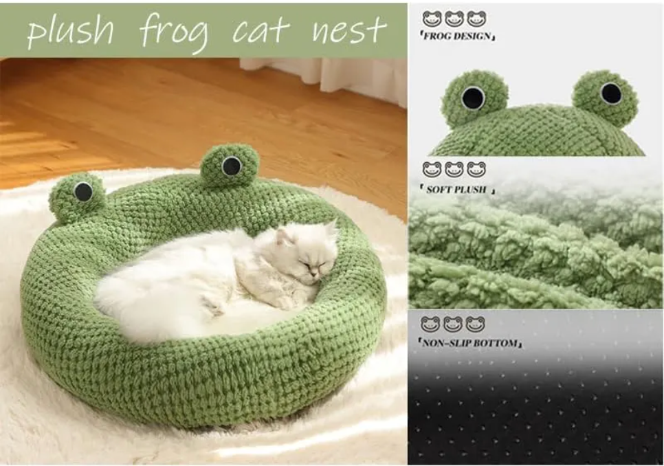 Frog Shaped Plush Pet Bed for Cats and Small Dogs