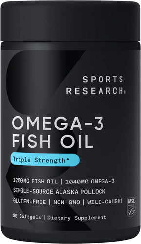 Triple Strength Omega 3 Fish Oil - Burpless Fish Oil Supplement W/Epa & DHA Fatty Acids from Single-Source Wild Alaskan Pollock - 1250 Mg, 90 Ct