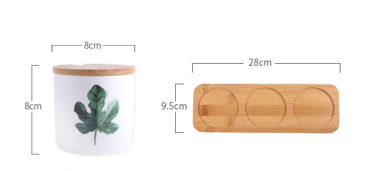 Ceramic Spice Jar Set with Green Plant Design (3 Pieces)