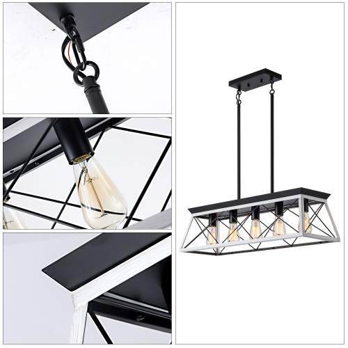 Farmhouse 5-Light Chandelier - White and Black Iron and Wood