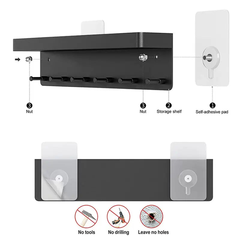 Wall Mount Key Holder with Shelf and 6 Hooks