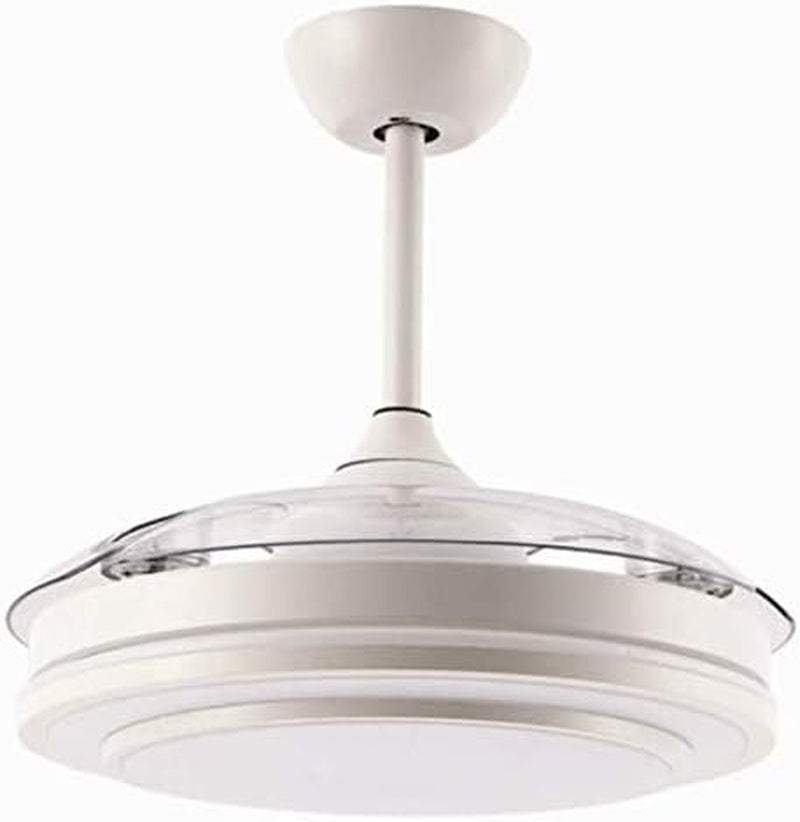 Reversible Retractable Ceiling Fans with LED Light and Remote Control, 42 Inch Invisible Ceiling Fan Chandelier with 4 Clear ABS Blades, Bedroom Fandelier Indoor Ceiling Light Kits with Fans (White)