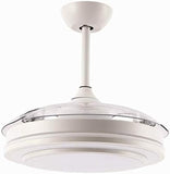 Reversible Retractable Ceiling Fans with LED Light and Remote Control, 42 Inch Invisible Ceiling Fan Chandelier with 4 Clear ABS Blades, Bedroom Fandelier Indoor Ceiling Light Kits with Fans (White)