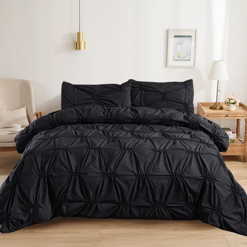 3pcs Solid Colour Pinch Pleat Duvet Cover Set
