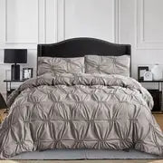 3pcs Solid Colour Pinch Pleat Duvet Cover Set