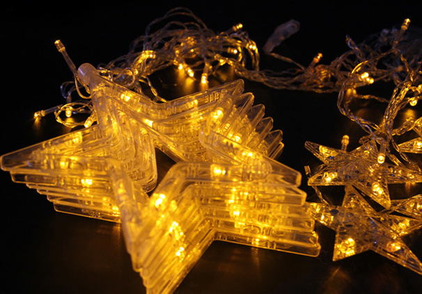 Festive String Lights with Star Curtain Decor