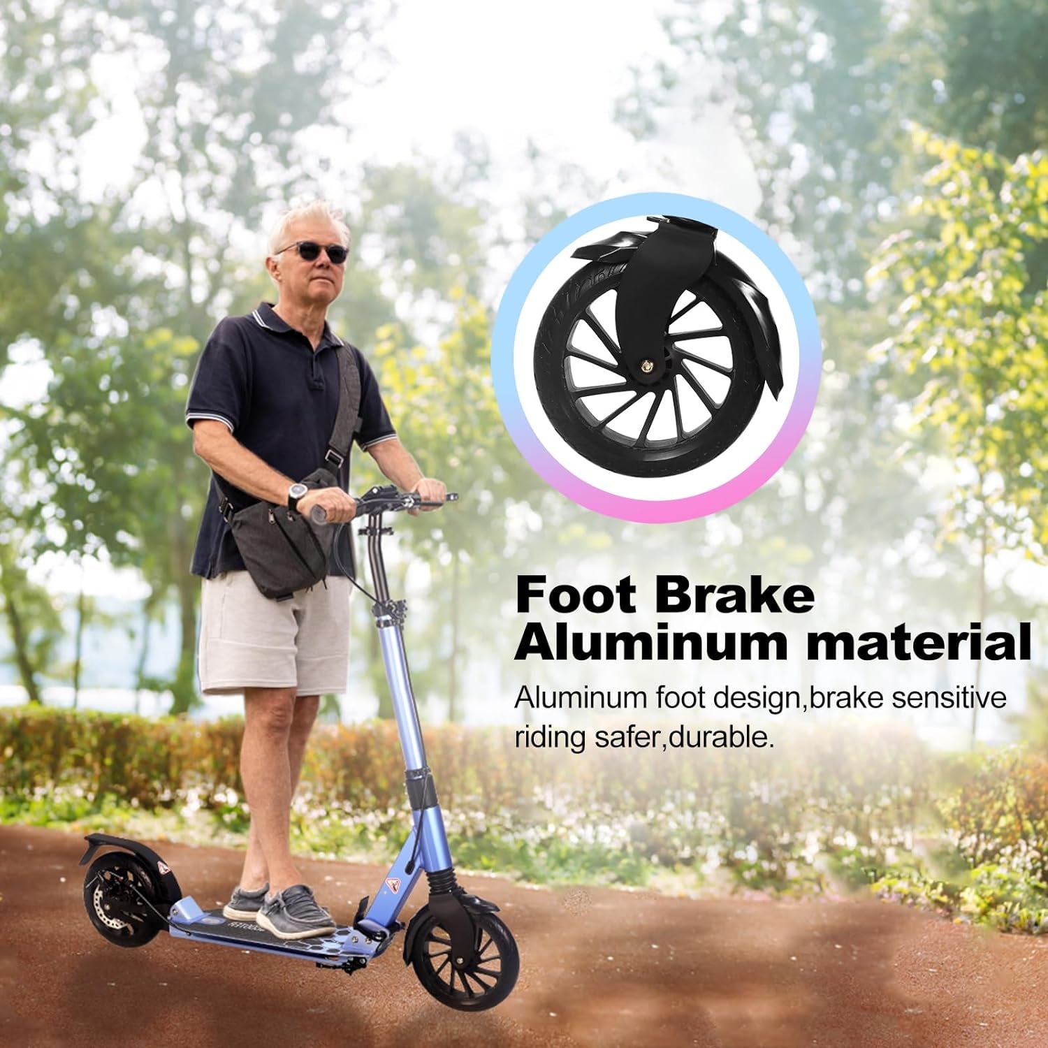 Adult Push Kick Foldable Scooter Big Large Wheels Hand Brake Sensitive Commuter Disc Scooter