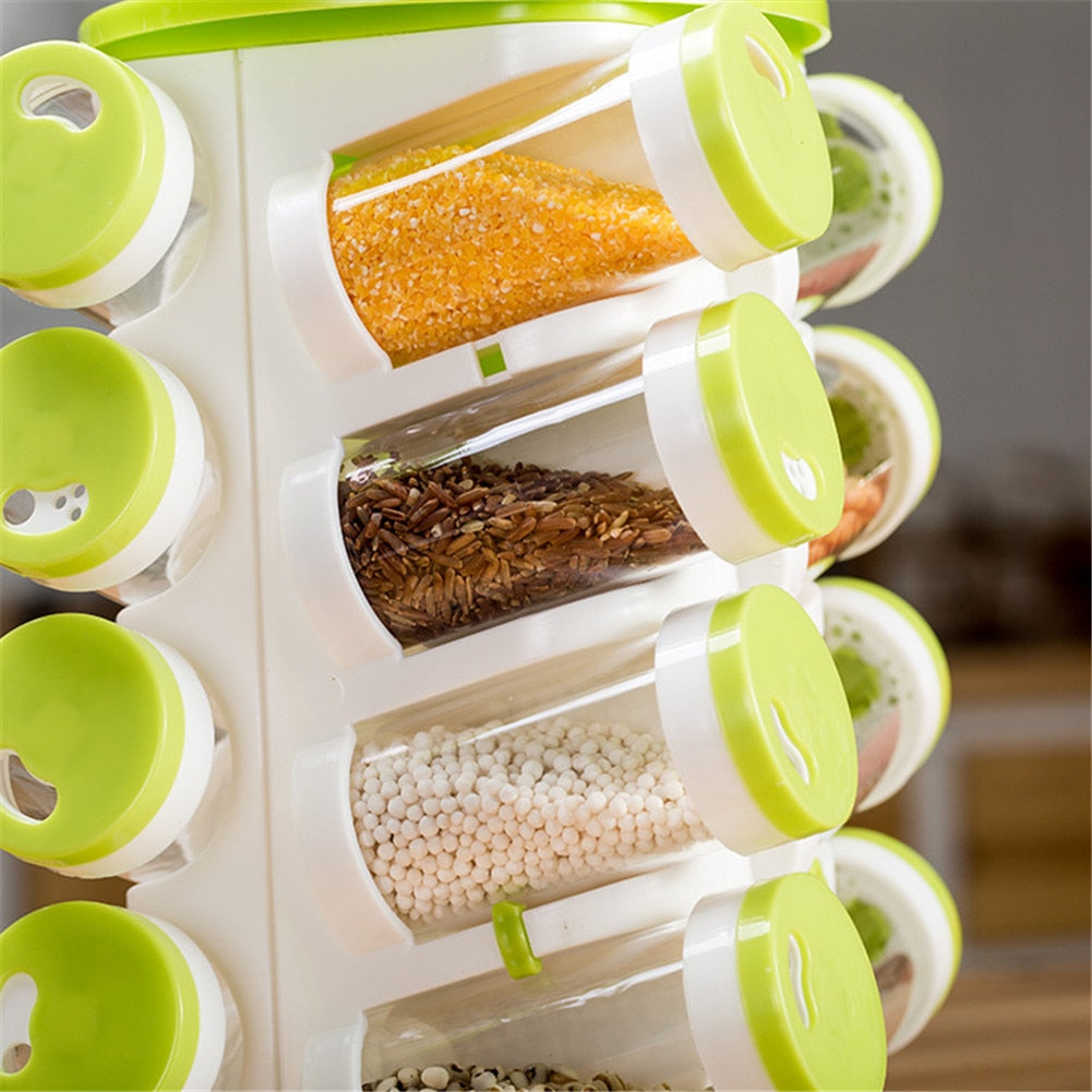 Rotating Spice Jar Set with 16 Multi-Hole Holders