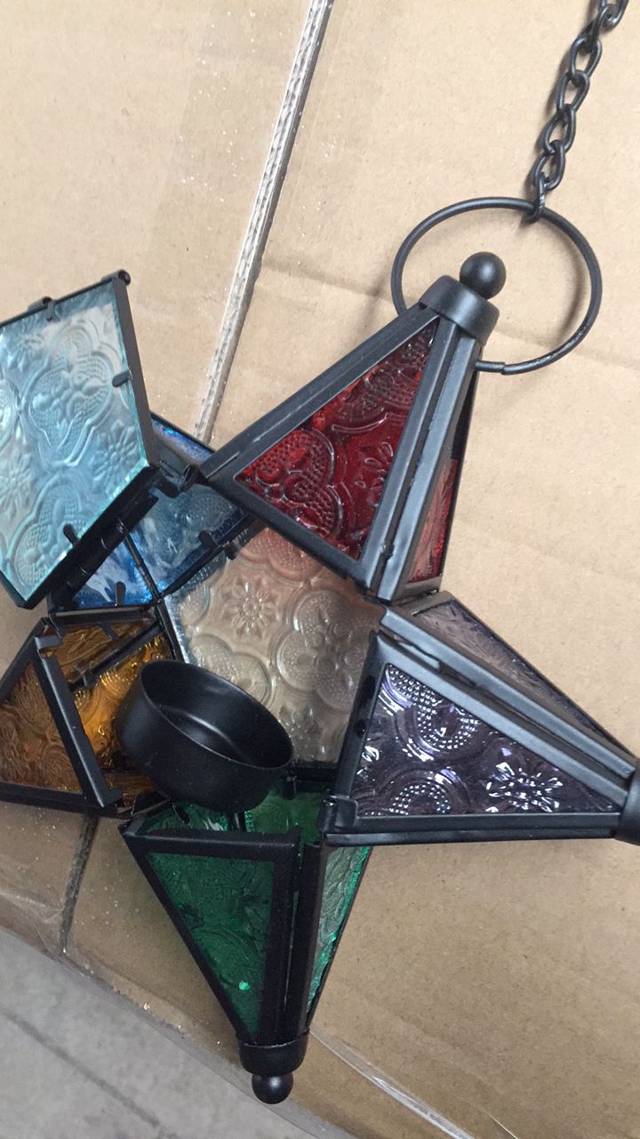 Hanging Star Lamp, Colorful Glass Candle Holder Decor