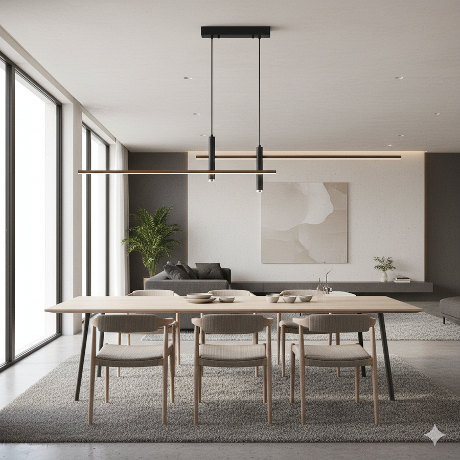 Modern Linear LED Pendant Chandelier with Spotlights — Dimmable Kitchen Island & Dining Light
