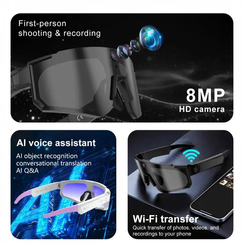 Camera Sunglasses — 1080P Video, 8MP Photo, Dual Mic, 32GB