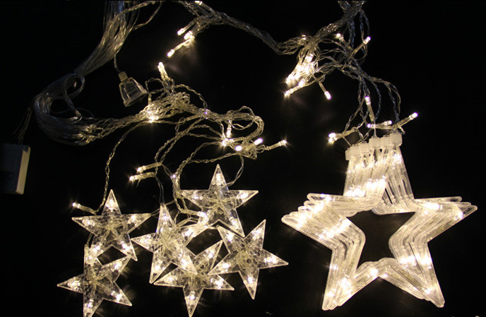 Festive String Lights with Star Curtain Decor