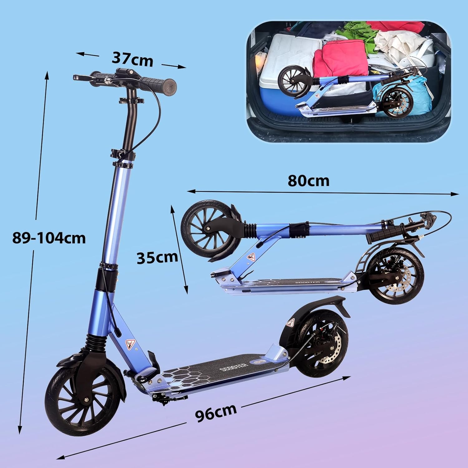 Adult Push Kick Foldable Scooter Big Large Wheels Hand Brake Sensitive Commuter Disc Scooter