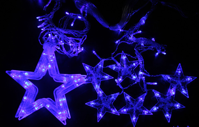 Festive String Lights with Star Curtain Decor