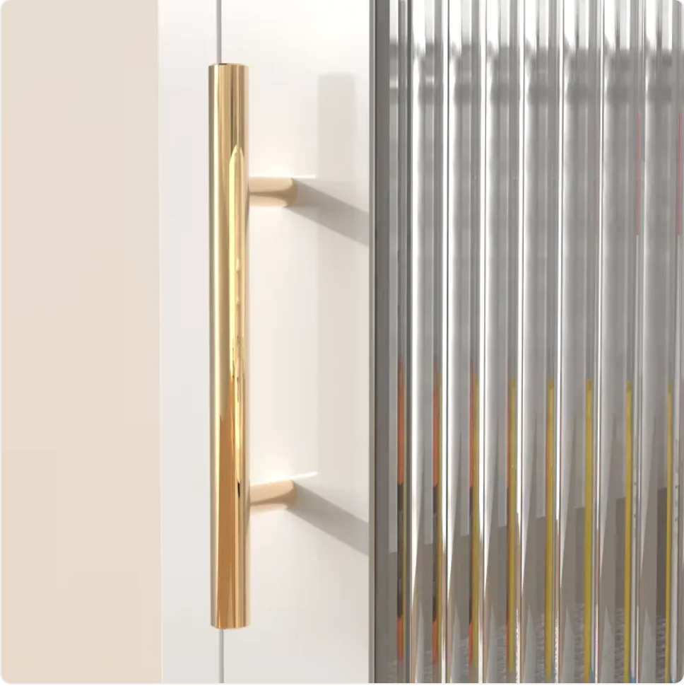 Fluted Glass Door Storage Cabinet - White Steel, 40 x 40 x 101 cm