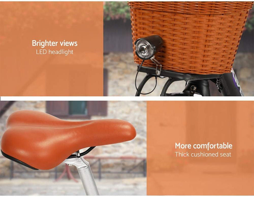 Electric Bike, 26 Inch Ebike Mountain Road Electronic Bikes Electricbike Outdoor Adult Cycling Equipment, 6 Speed Powerful Brushless Motor LED Headlight Black