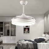 Reversible Retractable Ceiling Fans with LED Light and Remote Control, 42 Inch Invisible Ceiling Fan Chandelier with 4 Clear ABS Blades, Bedroom Fandelier Indoor Ceiling Light Kits with Fans (White)