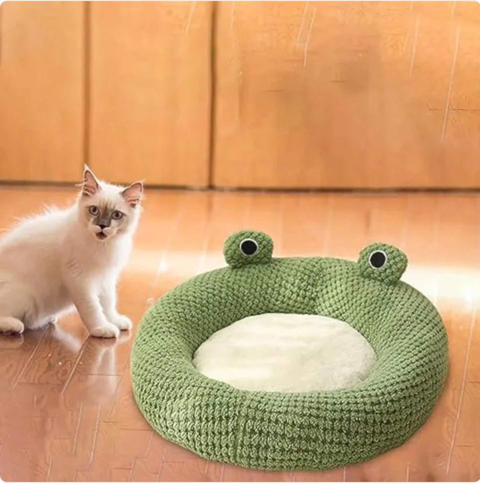 Frog Shaped Plush Pet Bed for Cats and Small Dogs