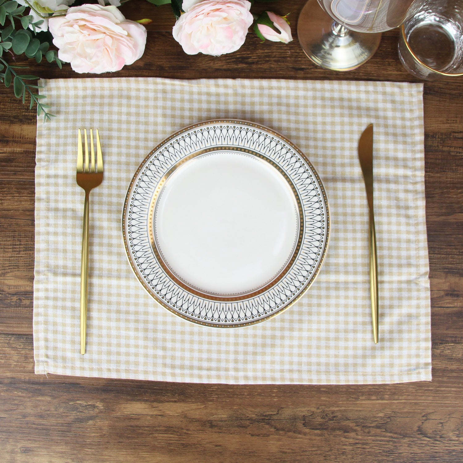 Plaid Cotton Polyester Western Food Placemat and Towel