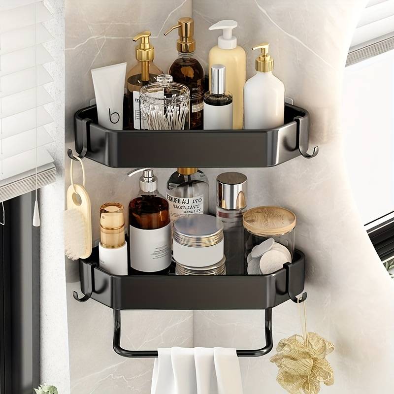 2-Pack Aluminium Corner Shower Caddy with Hooks