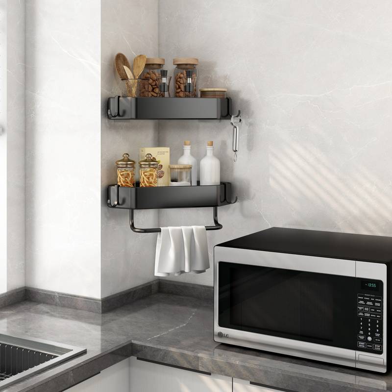 2-Pack Aluminium Corner Shower Caddy with Hooks