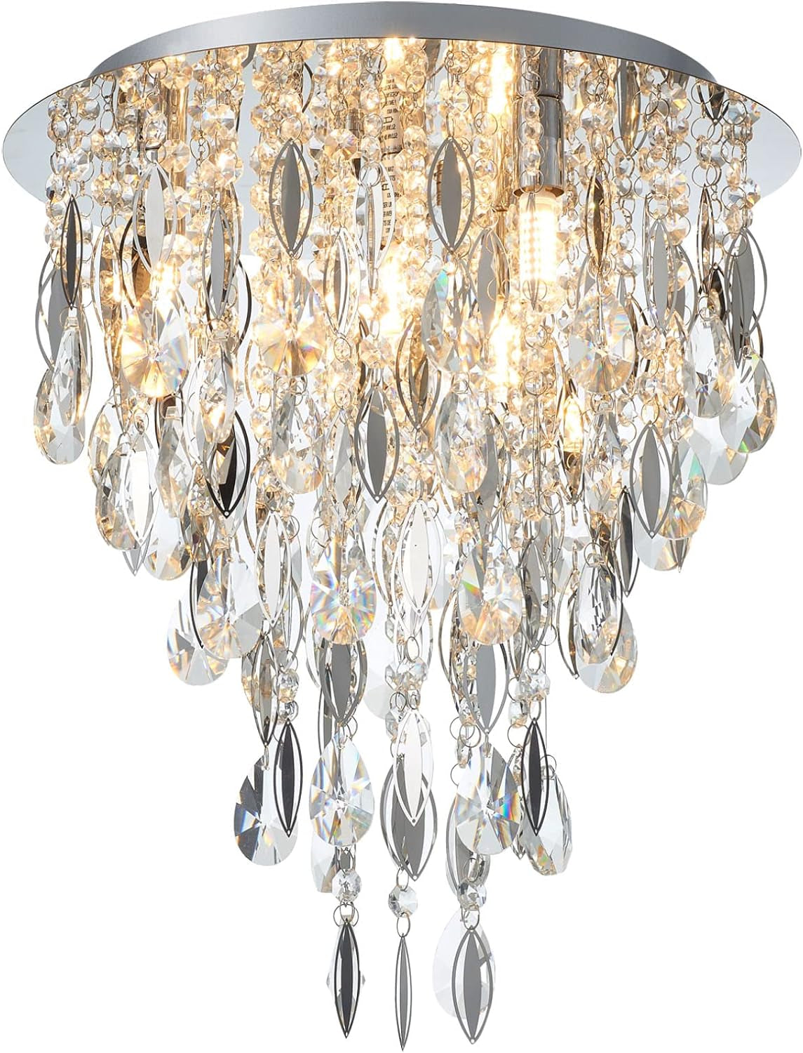 Luxury Modern Crystal Chandelier Ceiling Flush Mount Light Fixture for Bedroom Living Room Kitchen Corridor Stairwell Aisle Hallway, ￠35Cm X H38Cm, Chrome, 4-Lights, G9 Holder