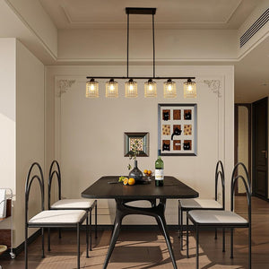 6-Light Farmhouse Kitchen Island Lighting, 48In Crystal Pendant Light Fixture, Vintage Black Linear Chandelier with Crystal Shade for Dining Room Living Room (E27 Bulbs, Not Included)