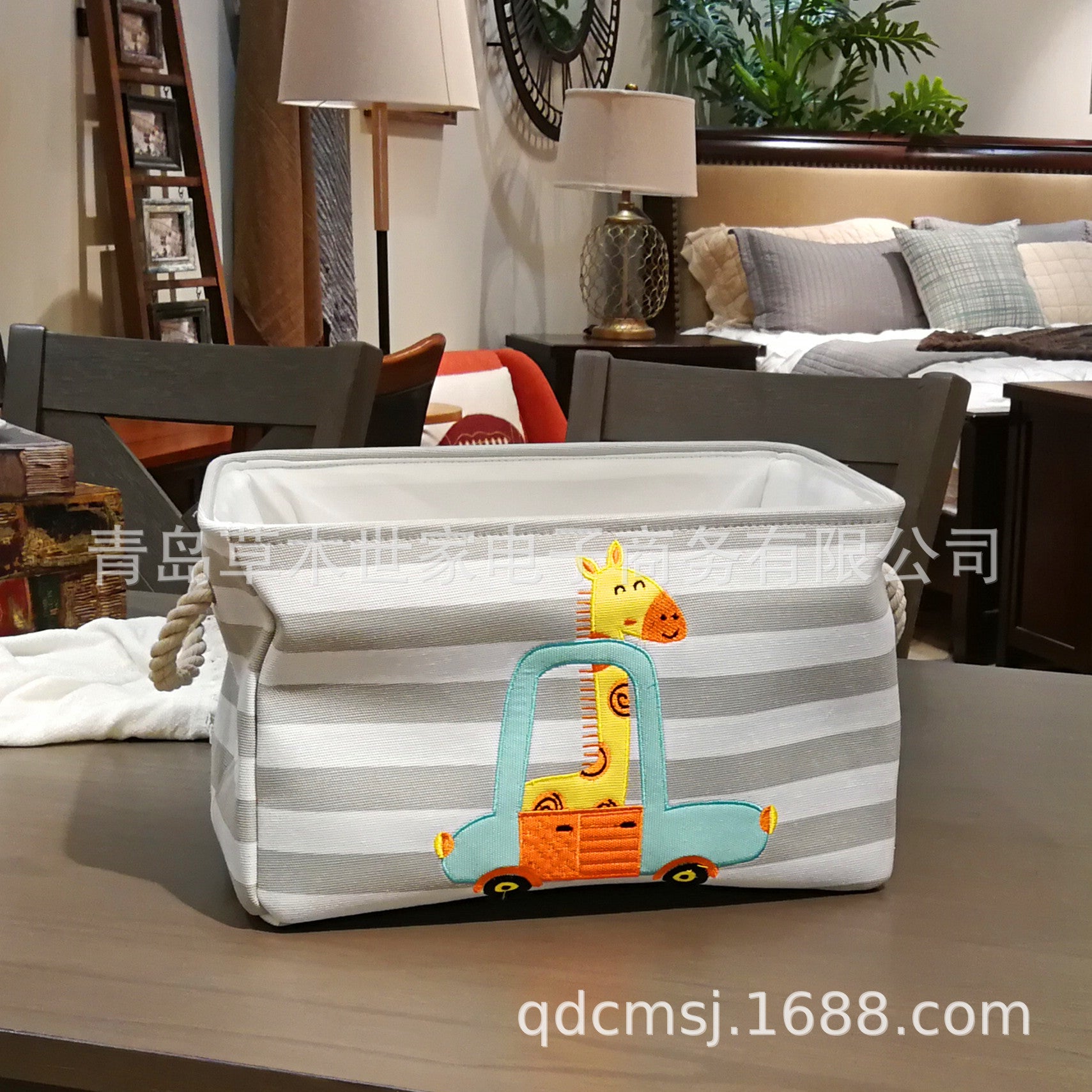 Cartoon Lion Giraffe Canvas Storage Bin for Laundry