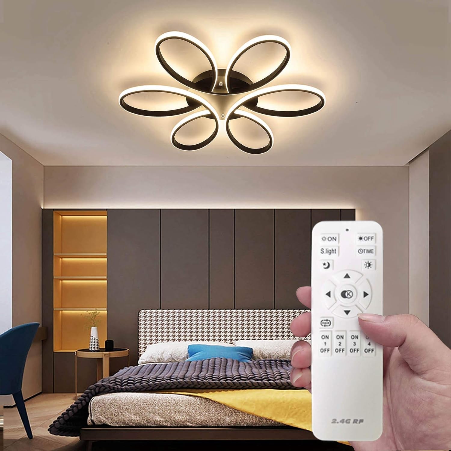 Modern LED Chandelier Lighting Ceiling Light Fixture Flush Mount Lamp for Living Room Bedroom Dining Room Study Room Kids Room Dimmable with Remote Control (Diameter 60CM)