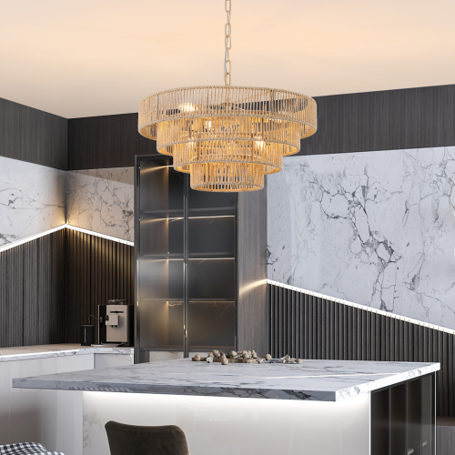 Bohemian Woven Rattan Chandelier - Four-Tier Natural Rattan Pendant Light