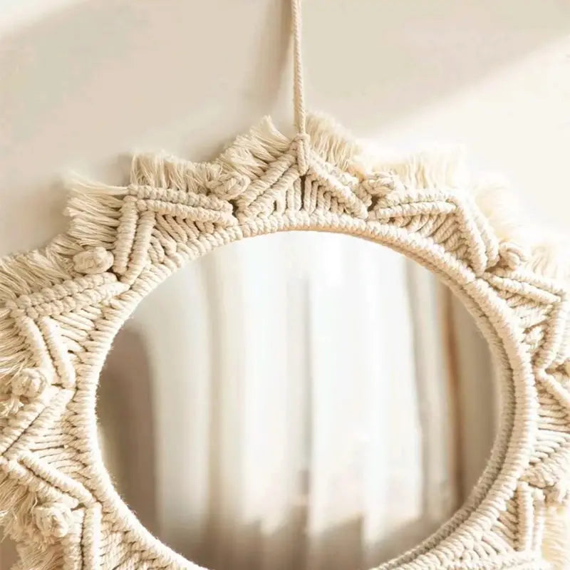 Boho Macrame Round Hanging Wall Mirror Decor