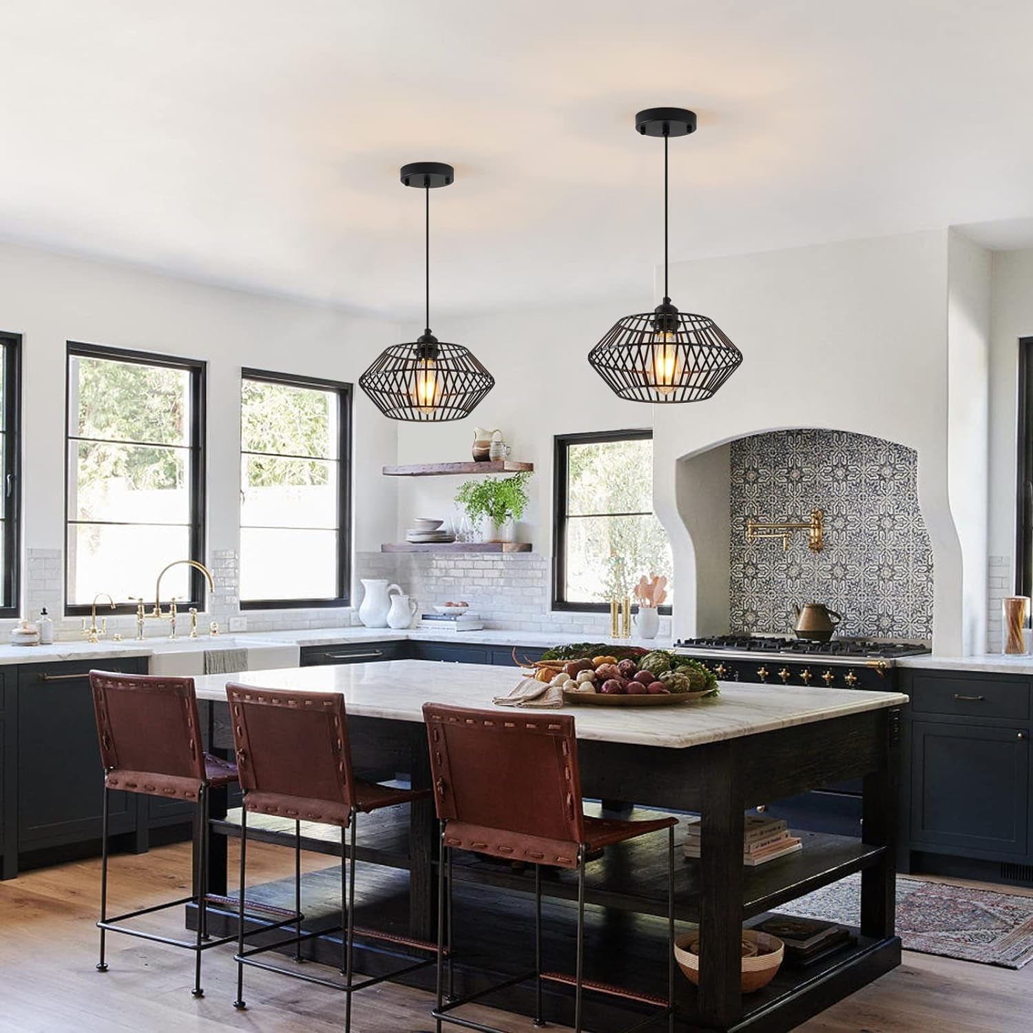 Modern Black Pendant Light, Industrial Pendant Light Fixture, Adjustable Metal Hanging Pendant Lights, Farmhouse Pendant Lighting for Kitchen Island, Hallway