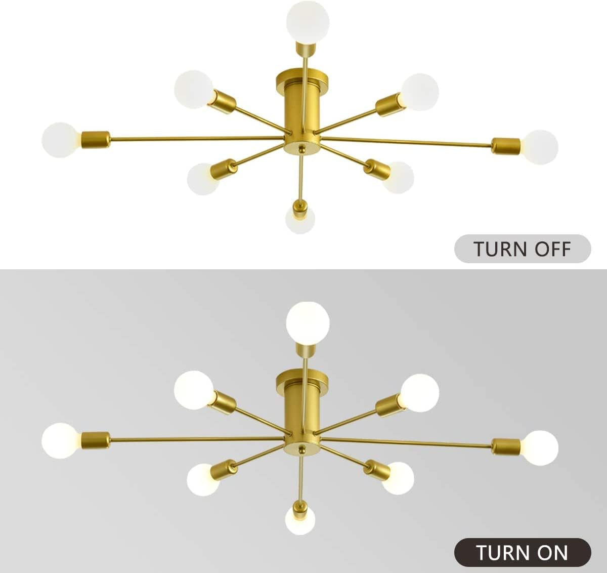 8-Light Sputnik Ceiling Light Modern Semi Flush Mount Ceiling Light Mid Century Gold Chandelier Pendant Lighting for Kitchen Dining Room Bedroom