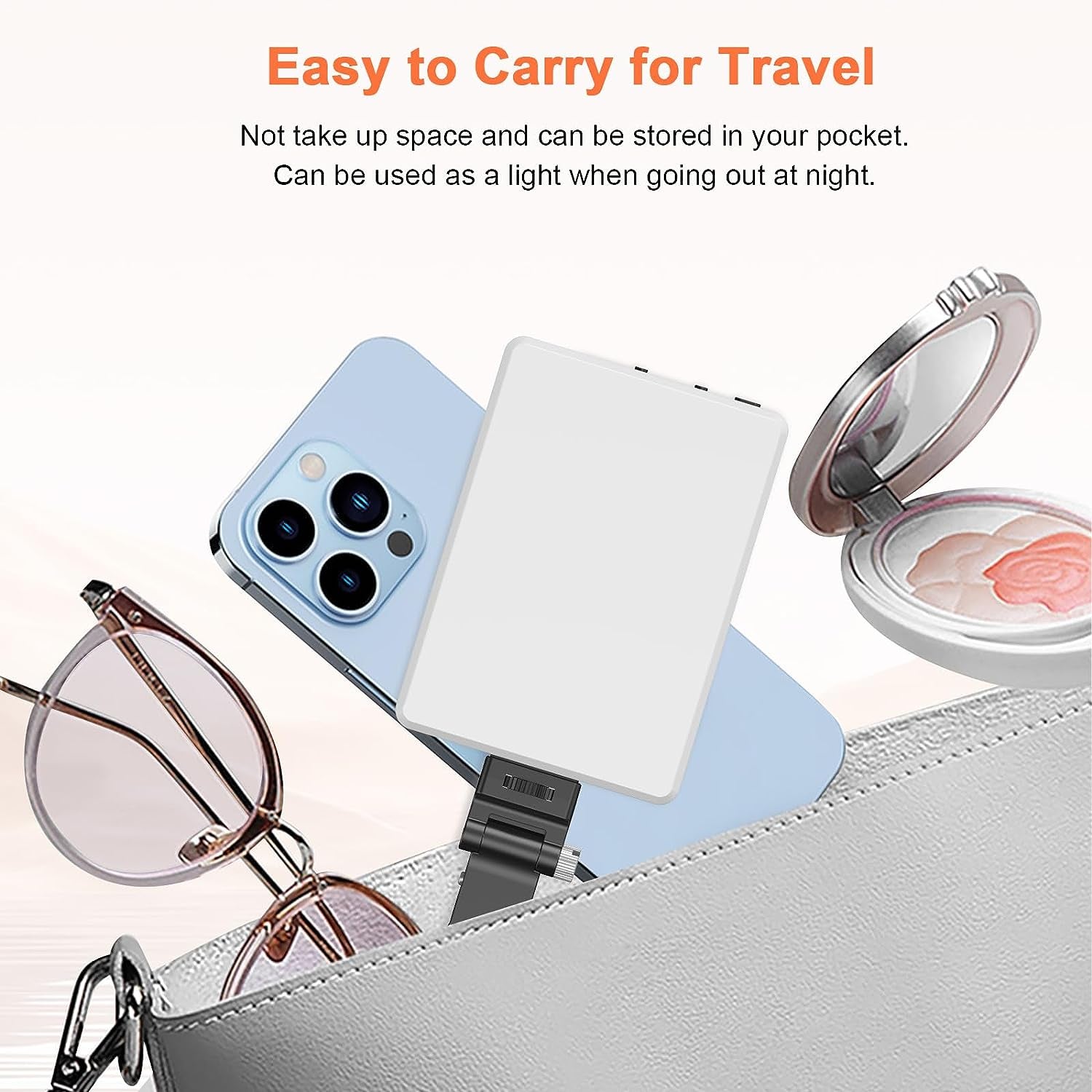 Portable Selfie Light,Rechargable 60 LED Phone Light with Clip & Double 1/4" Screw Hole,2500K-9000K Dimmable Light for Iphone,Android,Laptop,Tablet,Selfie/Video Conference (Black, 60 LED)