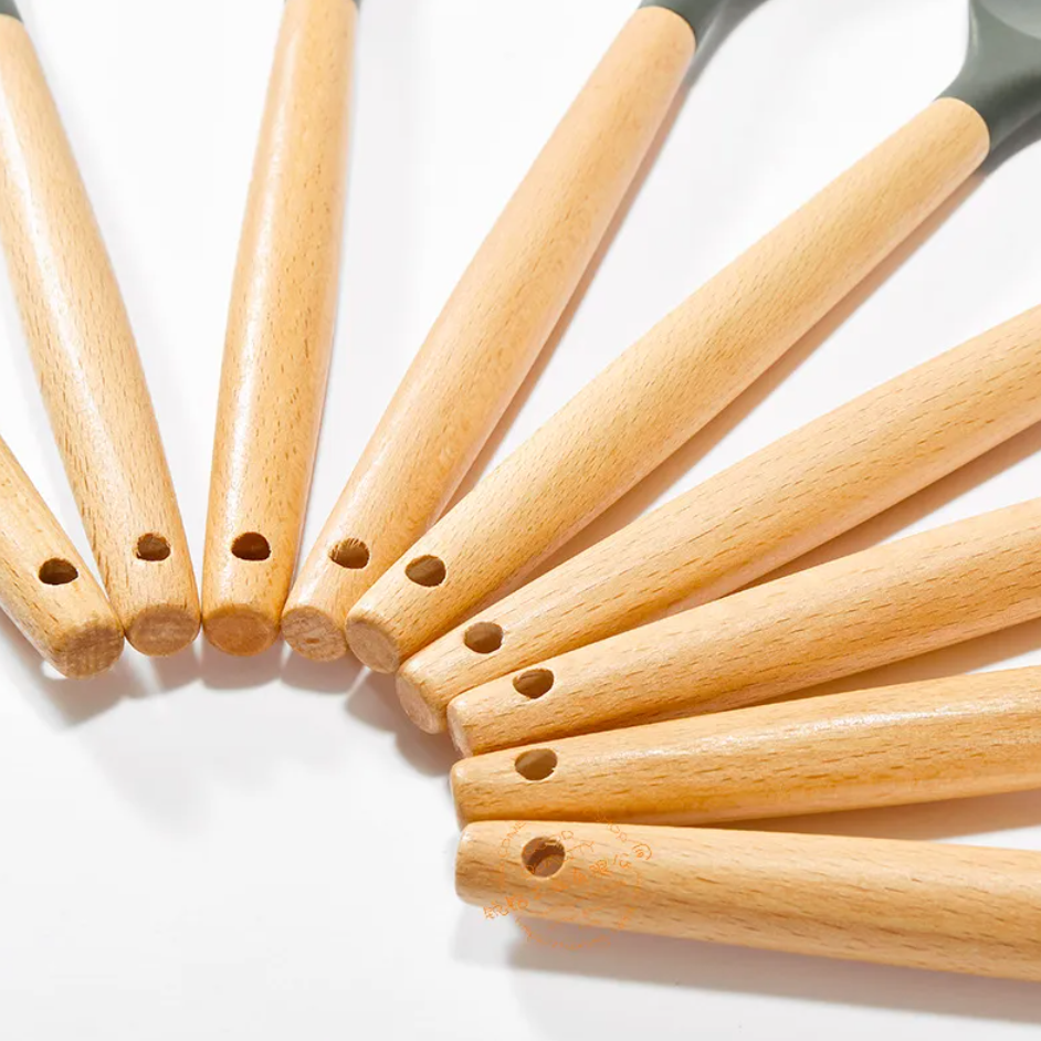11-Piece Silicone Kitchen Utensil Set with Wooden Handles