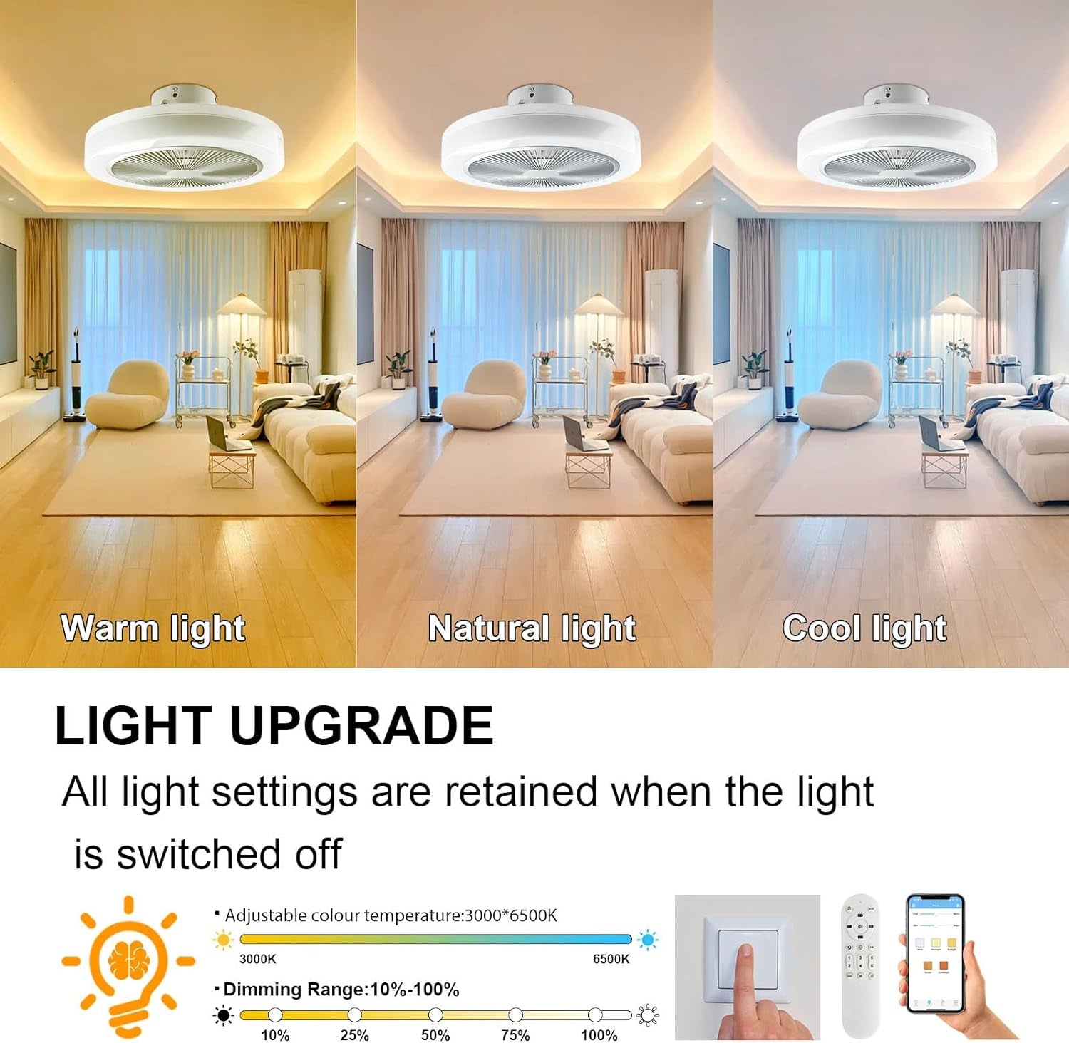 50CM LED Ceiling Light with Fan,Rgb Super Bright Lights，Bluetooth Music Speaker,Remote Control and App,Adjustable Wind Speed and Light,3000K-6500K,Modern Ceiling Light for Bedroom,Living Room