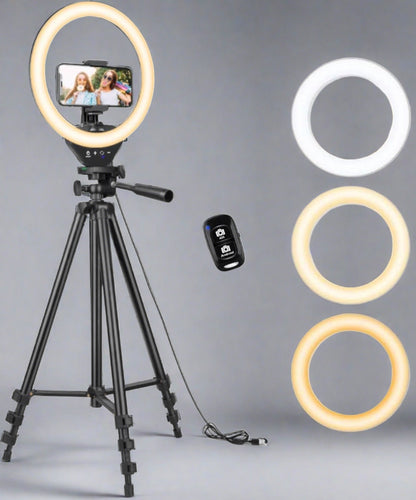 10'' Ring Light with 50'' Extendable Tripod Stand, LED Circle Lights with Phone Holder for Live Stream/Makeup/Youtube Video/Tiktok, Compatible with All Phones