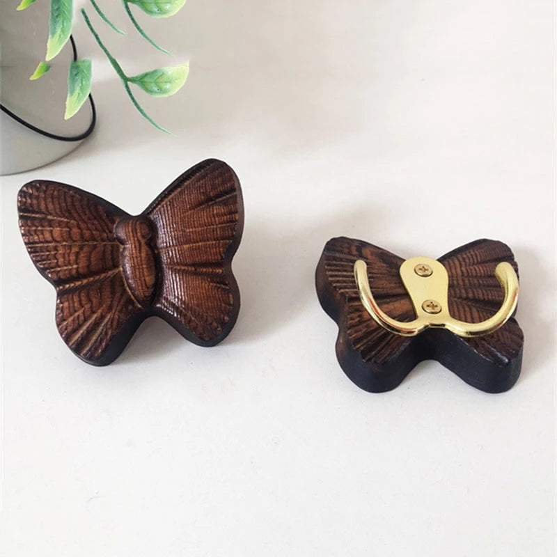 Butterfly Hook Solid Wood Wall-Mounted Coat Rack