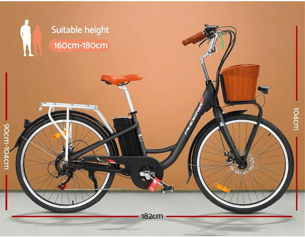 Electric Bike, 26 Inch Ebike Mountain Road Electronic Bikes Electricbike Outdoor Adult Cycling Equipment, 6 Speed Powerful Brushless Motor LED Headlight Black