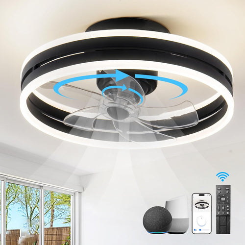 360° Oscillating Ceiling Fans with Light and Remote, Air Circulator Ceiling Fans with 6 Speed Reversible Blades for Bedroom,Smart Ceiling Fan with Alexa/Google Assistant/App/Remotes