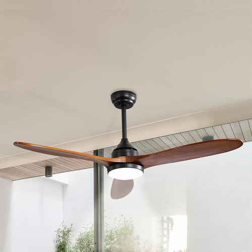 52'' Ceiling Fan DC Motor LED Light Remote Control 1300Mm 5 Speed Walnut Wood Blade Reversible Airflow for Summer Winter 3 Lighting Mode Brown