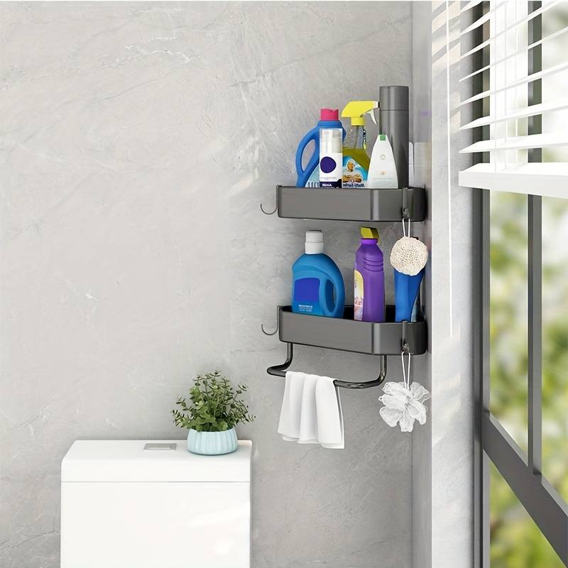 2-Pack Aluminium Corner Shower Caddy with Hooks
