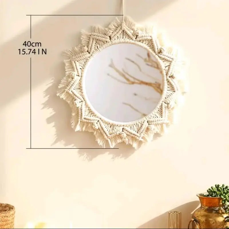 Boho Macrame Round Hanging Wall Mirror Decor