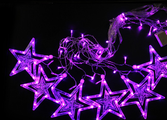 Festive String Lights with Star Curtain Decor
